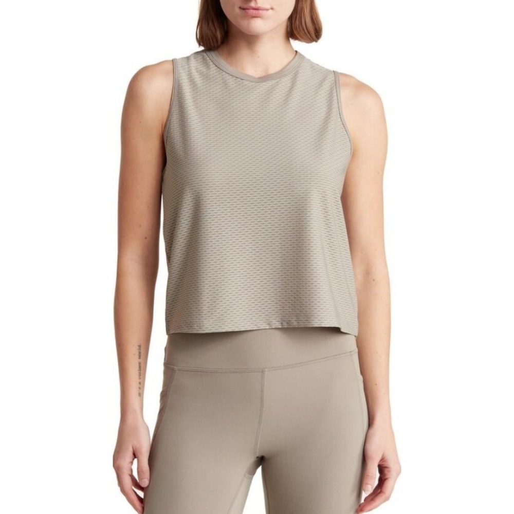 X By Gottex Women's Scoop Neck Honeycomb Sleeveless Mesh Tank Grey Sage Large